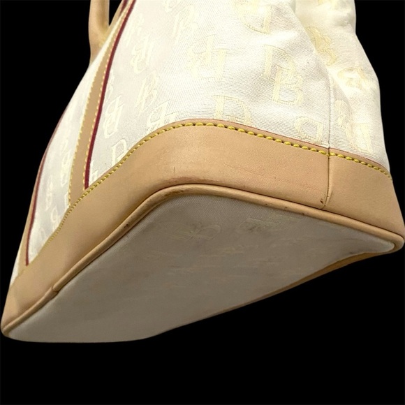 Dooney and Bourke Cream Fabric Logo Large Tote Satchel - Picture 6 of 11